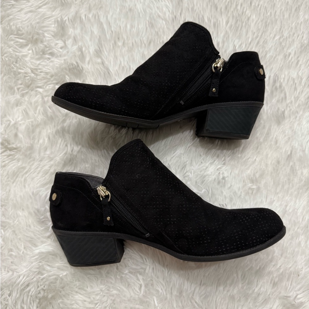 Dr. Scholl's Black Suede Low Heel Ankle Booties with Side Zip